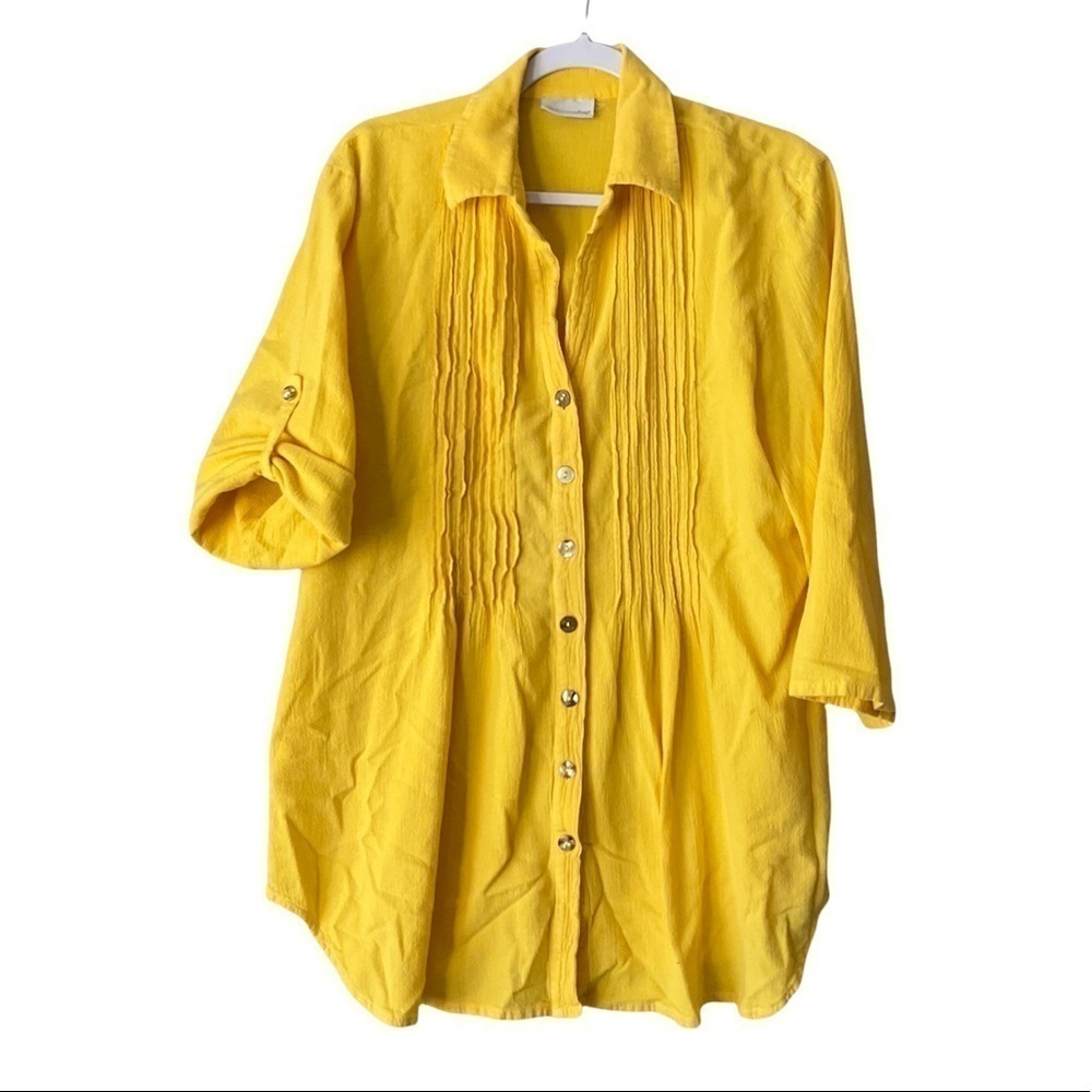 Soft Surrounding size Large Regular Quarter Sleeve Yellow Button Front T44